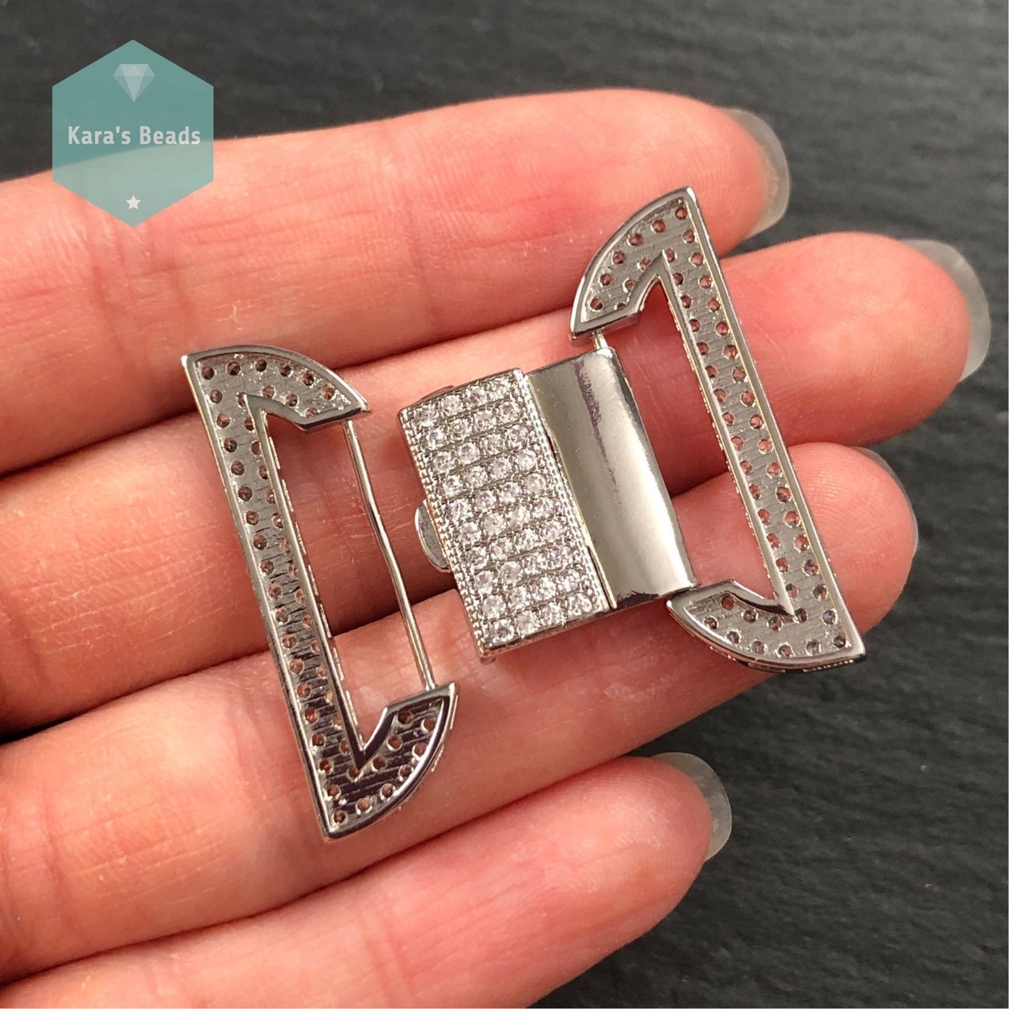 32 mm Zircon Snap Clasp Silver 1 pc