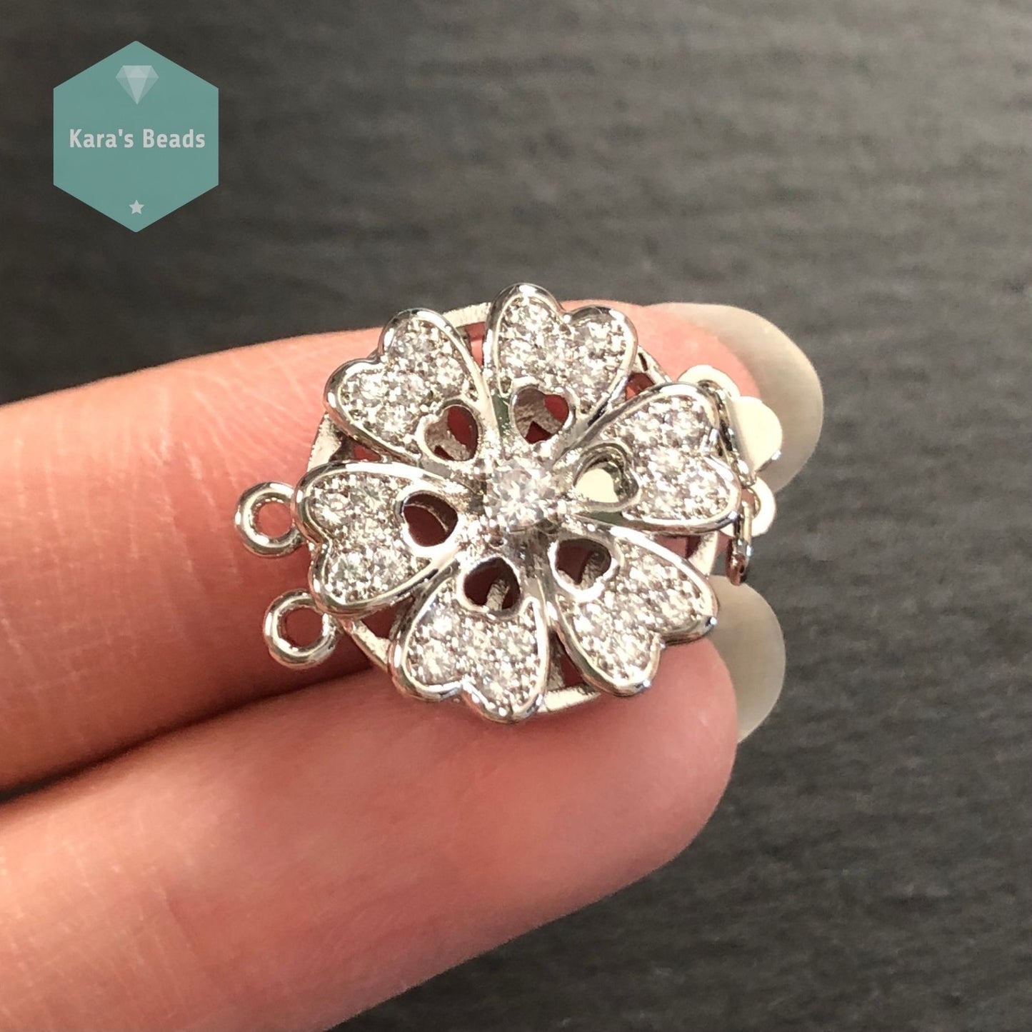 2 Strand Flower Box Clasp Silver 1 pc