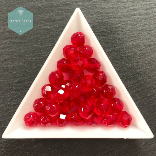 30pcs Tube 8mm Siam Ruby Fire Polish Round Beads