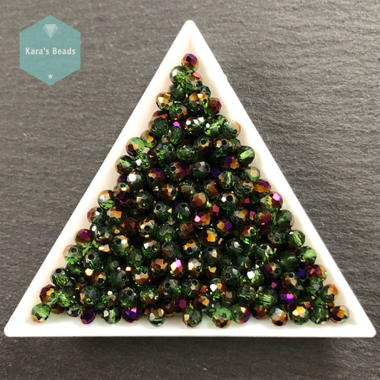 300pcs Tube 3x4mm Gold Purple Green Rondelle Beads