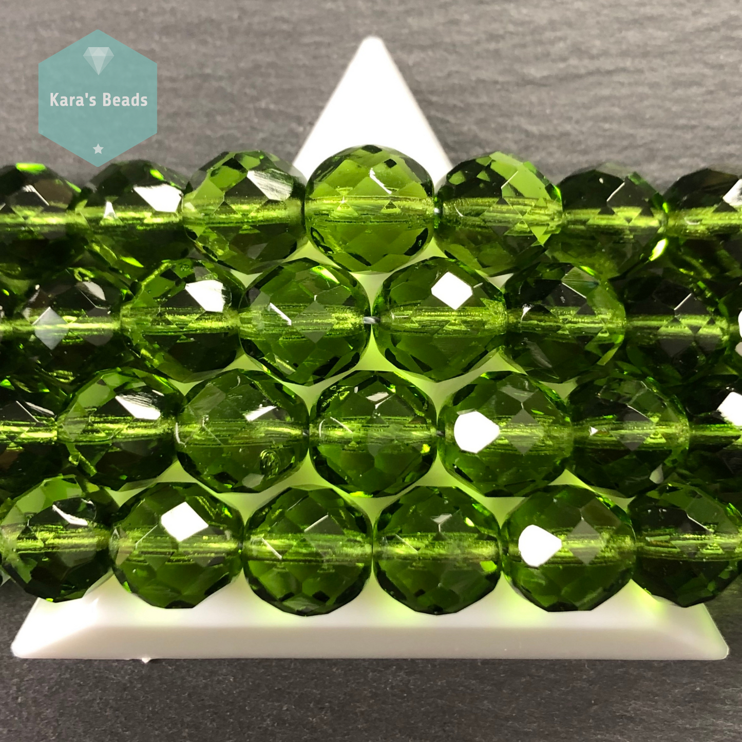 15 pcs String 12 mm Olivine Fire Polish Round Beads