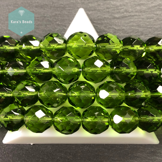 15 pcs String 12 mm Olivine Fire Polish Round Beads