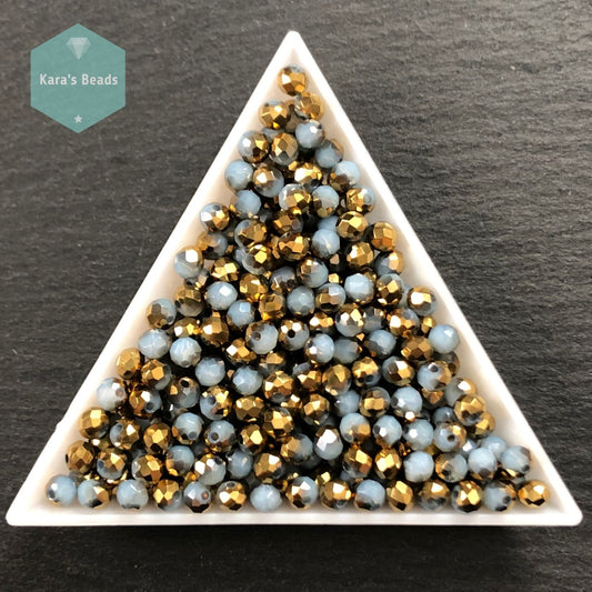 300pcs Tube 3x4mm Half Gold Coat Opal Blue Rondelle Beads