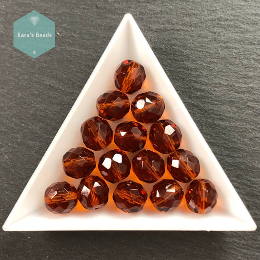 15pcs Tube 10mm Dark Topaz Fire Polish Round Beads