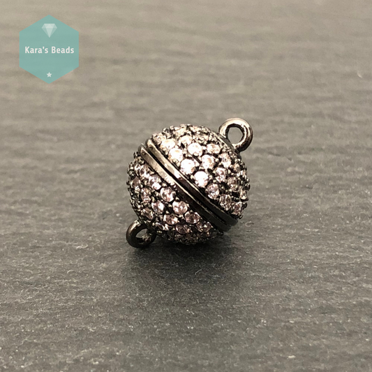 10 mm Black with Zircon Round Strong Magnetic Clasp 1 pc