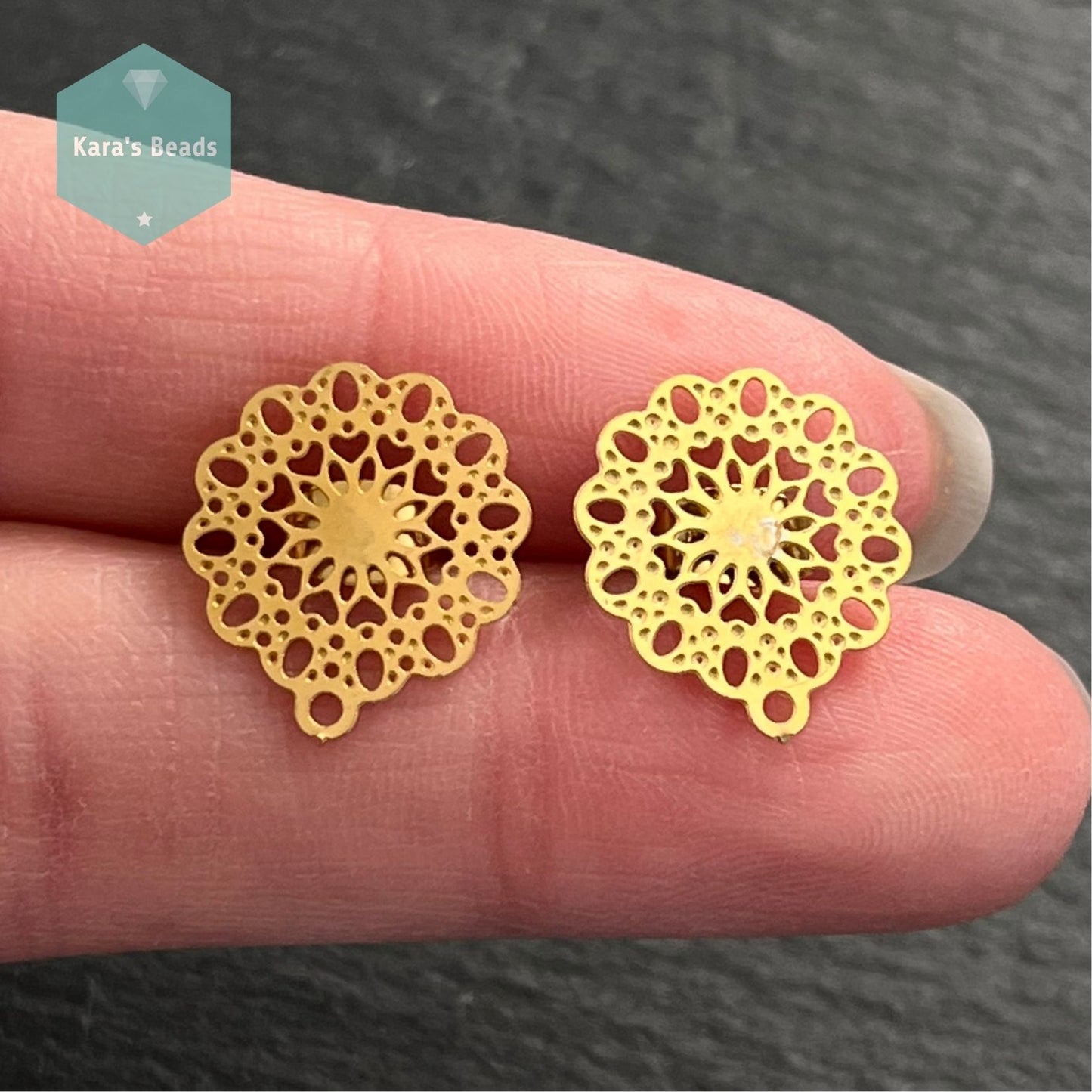 Stainless Steel Round Filigree Earring Stud Posts Gold 1 pair