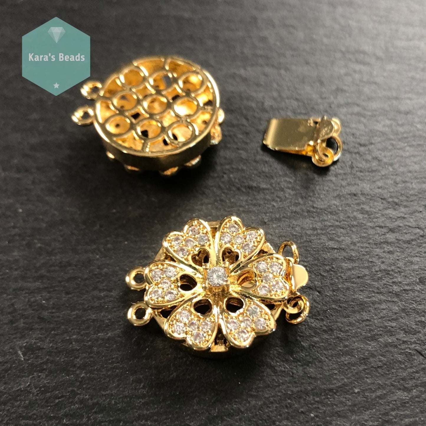 2 Strand Flower Box Clasp Gold 1 pc