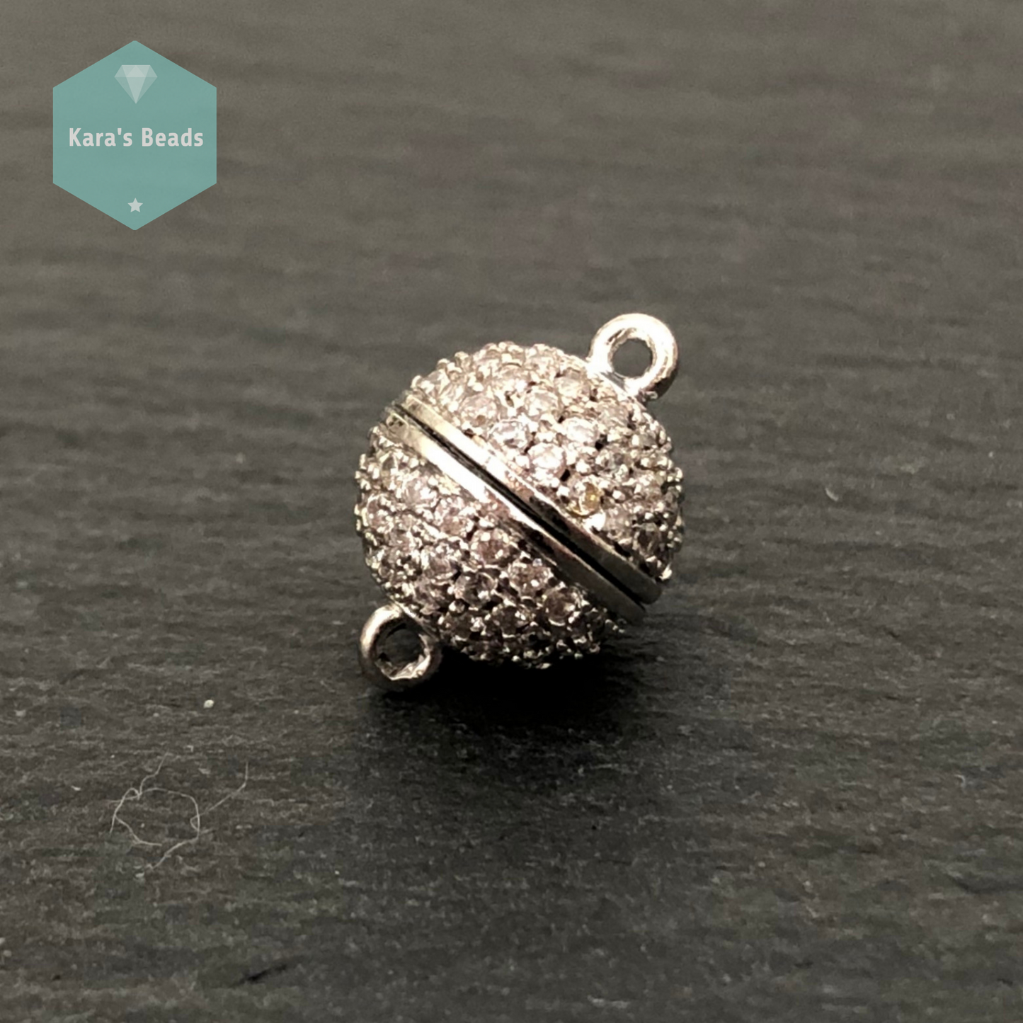 10 mm Silver with Zircon Round Strong Magnetic Clasp 1 pc