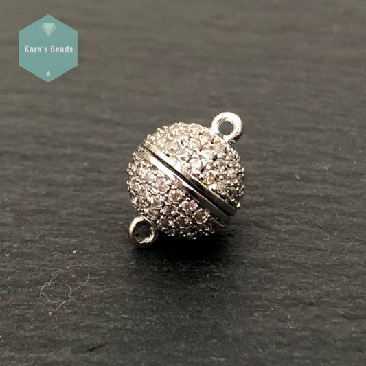10 mm Silver with Zircon Round Strong Magnetic Clasp 1 pc