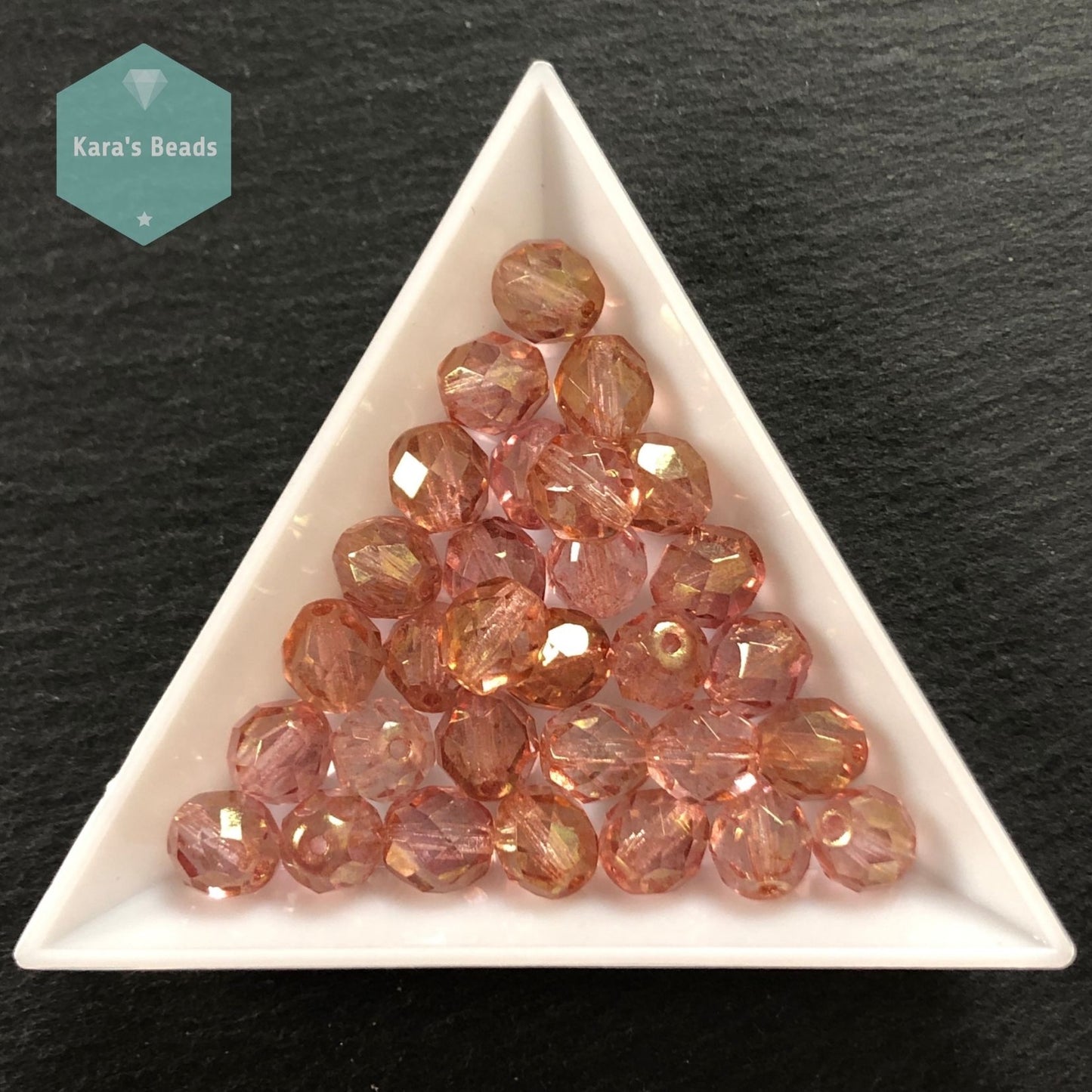 30pcs Tube 8mm Luster Pink Fire Polish Round Beads