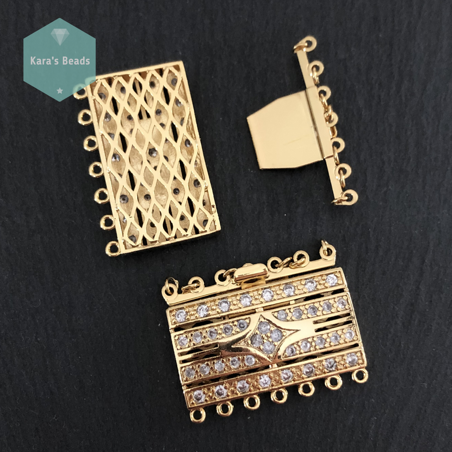 7 Strand Art Deco Box Clasp Gold 1 pc