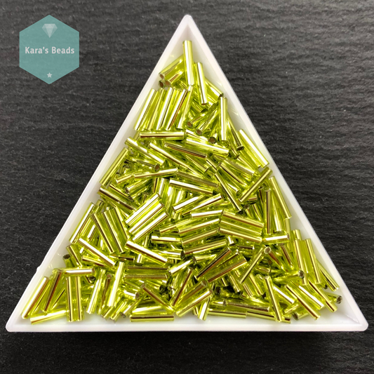18g Tube 9mm Toho Bugles TB3-24 Silver Lined Lime Green