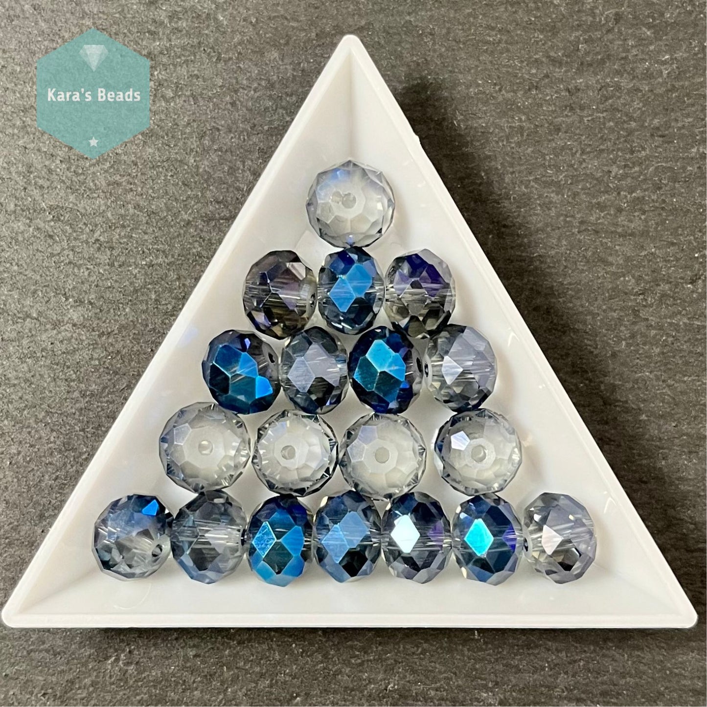 19pcs Tube 8x10 mm Rondelle Beads Half Coat Denim Blue