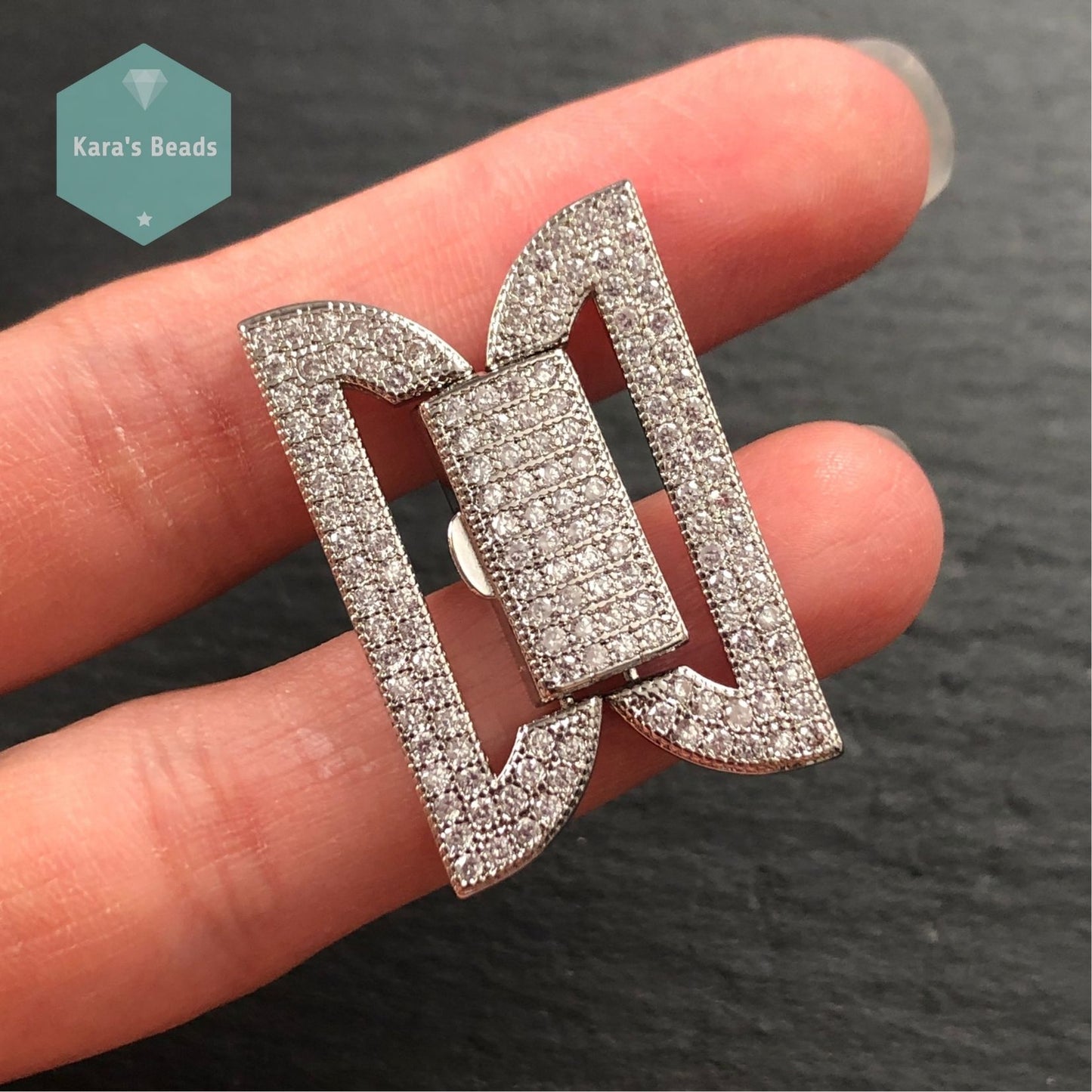 32 mm Zircon Snap Clasp Silver 1 pc
