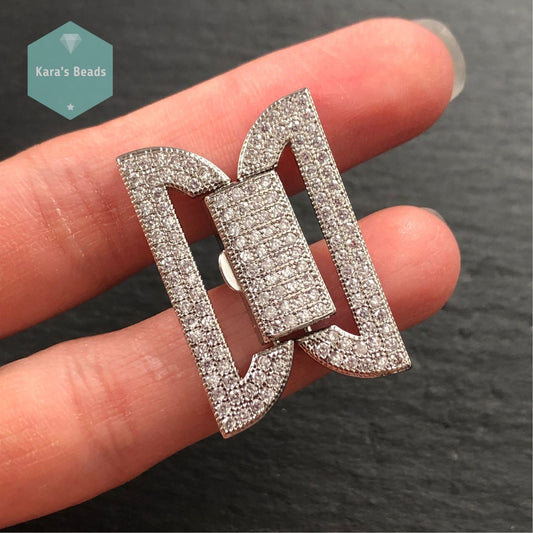32 mm Zircon Snap Clasp Silver 1 pc