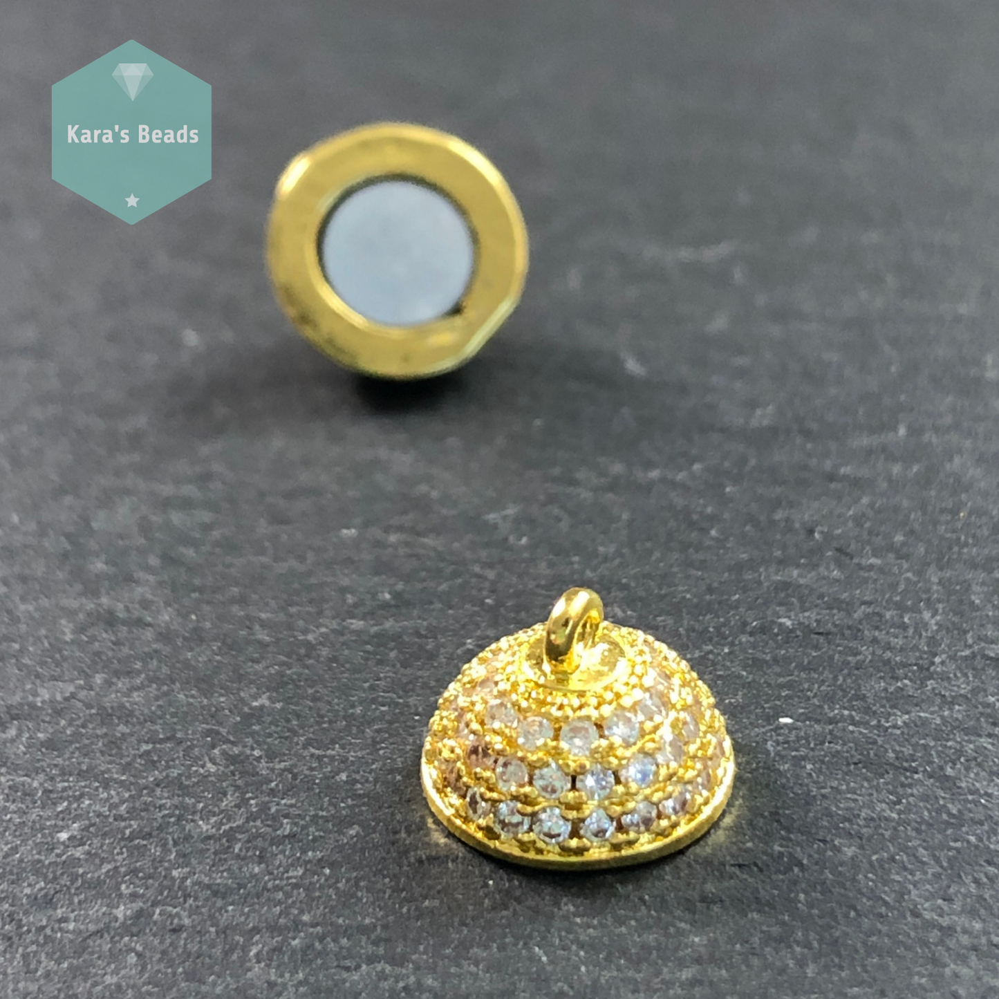 10 mm Gold with Clear Zircon Round Strong Magnetic Clasp 1 pc