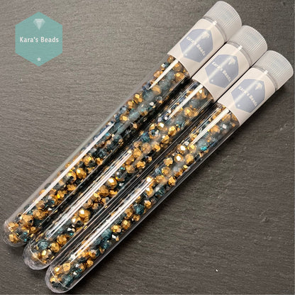 110pcs Tube 4x6 mm Rondelle Beads Half Gold Coat Teal