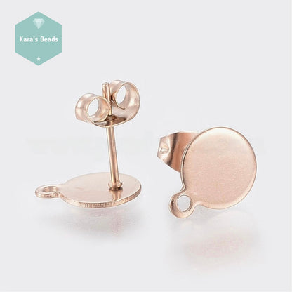 10mm Stainless Steel Round Earring Stud Posts Rose Gold 1 pair
