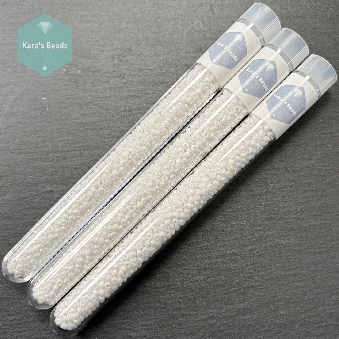 25g Tube 8/0 Miyuki Seed Beads RR8-0471 White Pearl AB