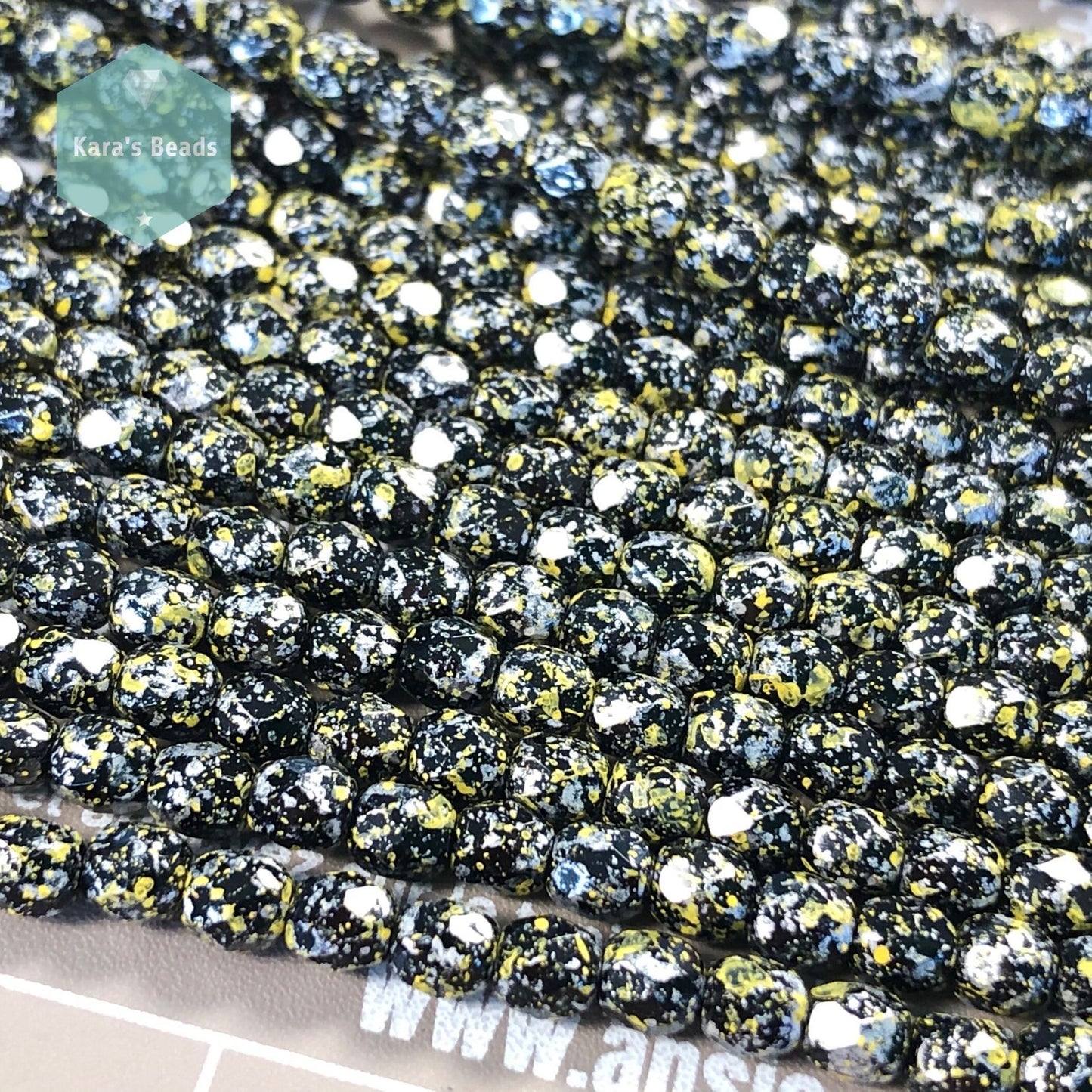 4mm Tweedy Yellow Fire Polish Round Beads