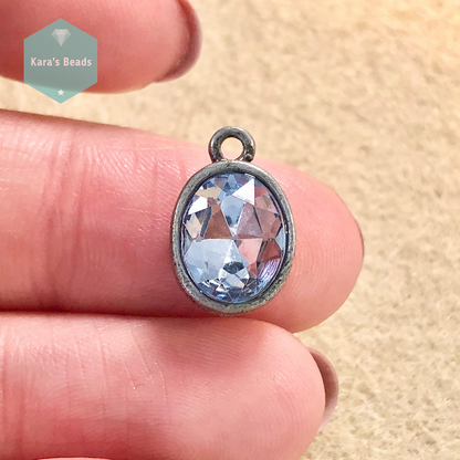 Upcycled Antique Silver Aquamarine Crystal Charm 1 pc