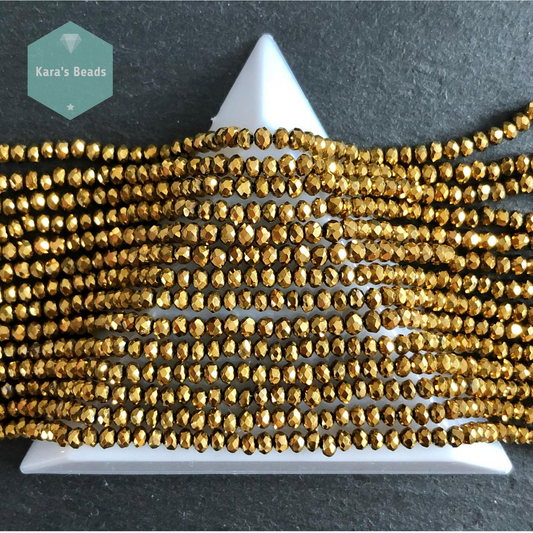 90 pcs String 2x3 mm Metallic Gold Rondelle Beads