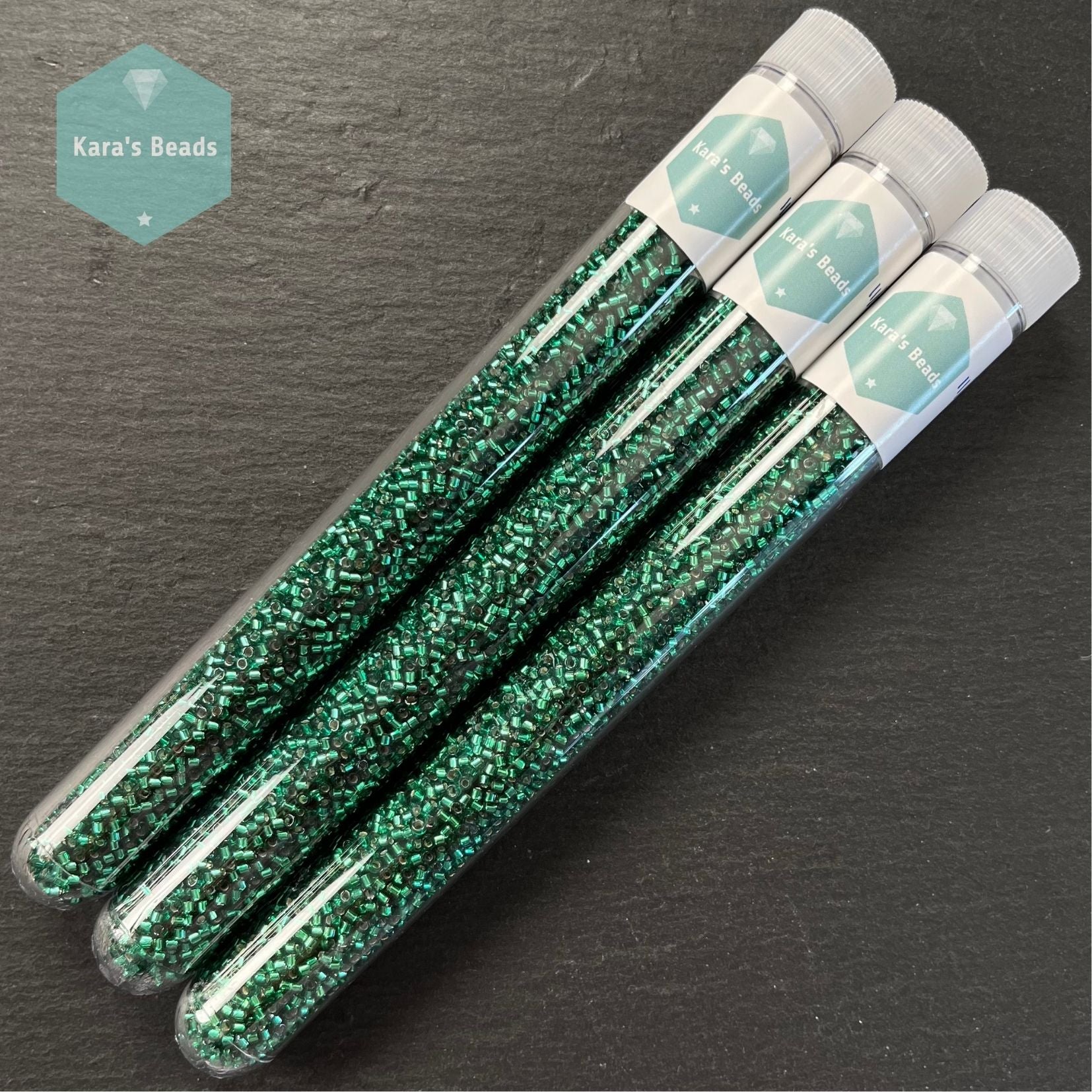 22g Tube 11/0 Miyuki Delica DB605 Dyed Silver Lined Emerald