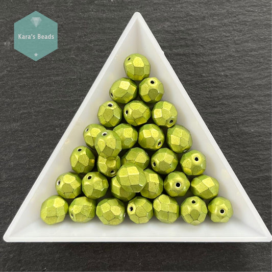 30pcs Tube 8mm Saturated Metallic Lime Punch Fire Polish Round Beads