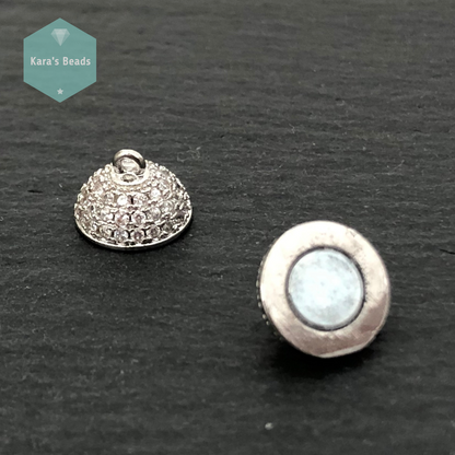 10 mm Silver with Zircon Round Strong Magnetic Clasp 1 pc